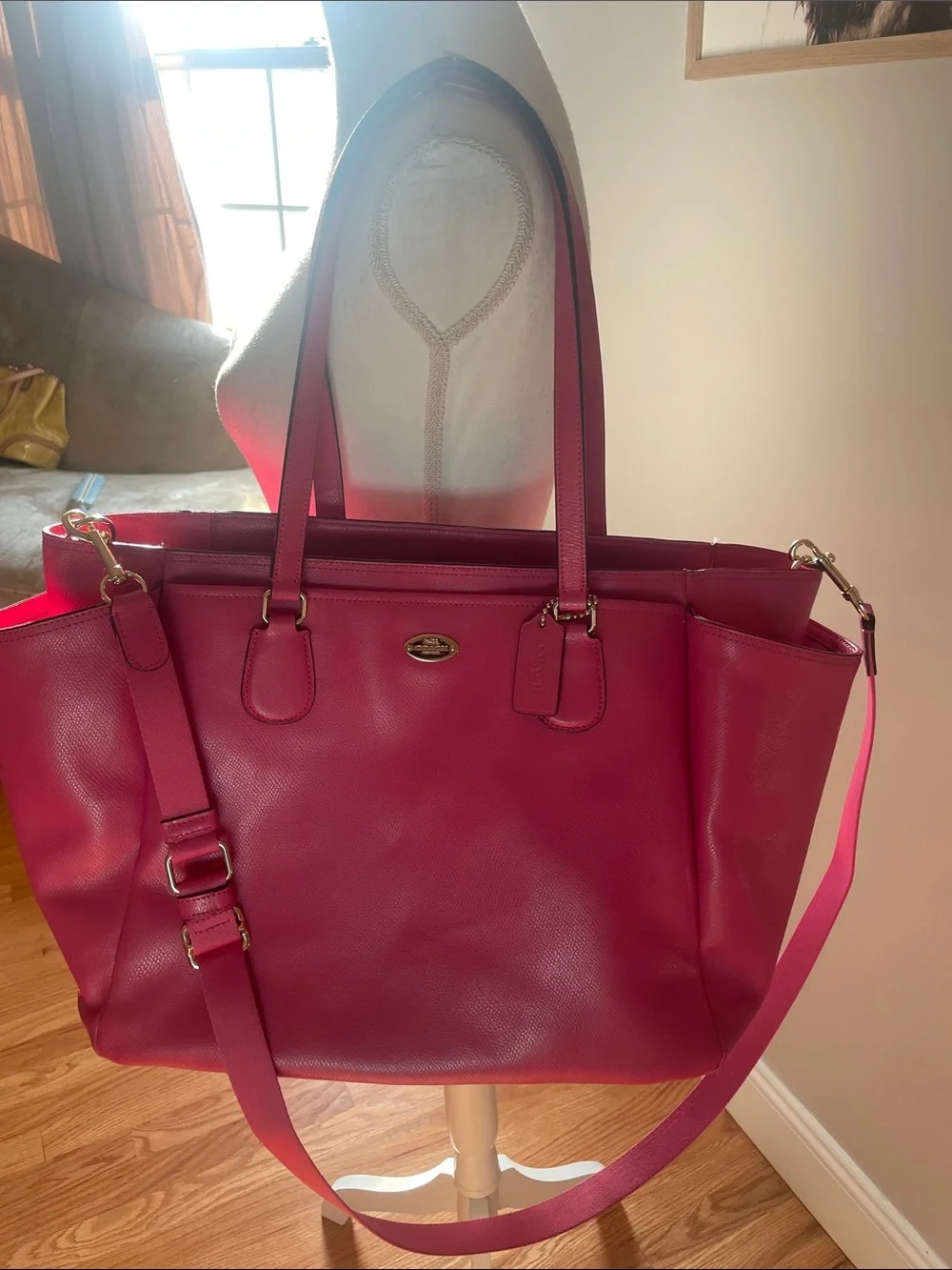 COACH Women's Pink diaper Bag with Detachable Strap, great as an office bag!